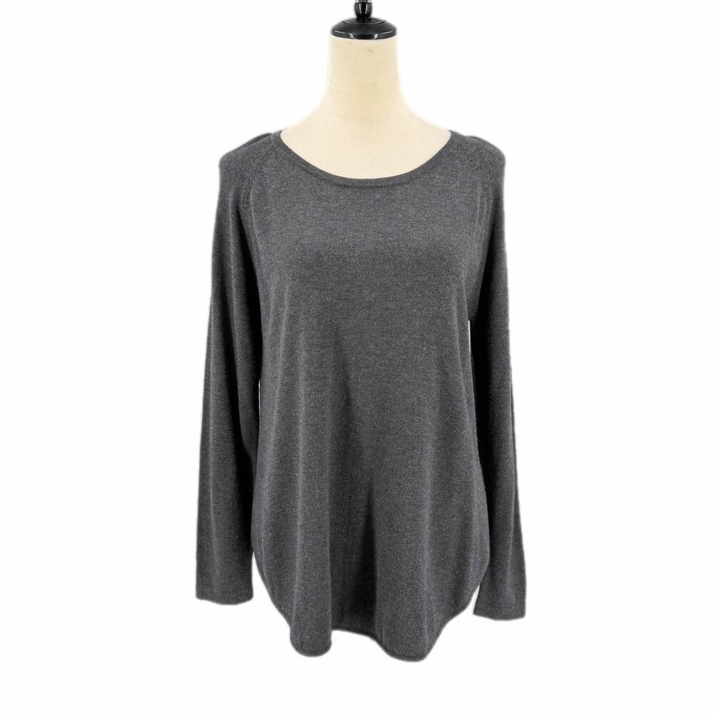Magaschoni Charcoal Button Back Cozy Soft Knit Academia Fall Layering Sweater